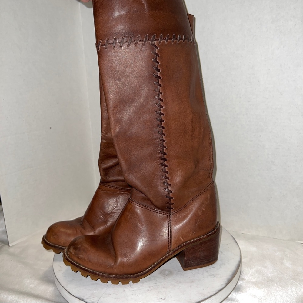 Made in Brazil Brown Leather Mid Calf Boot Shoe Thunderbird Womens Size 7.5